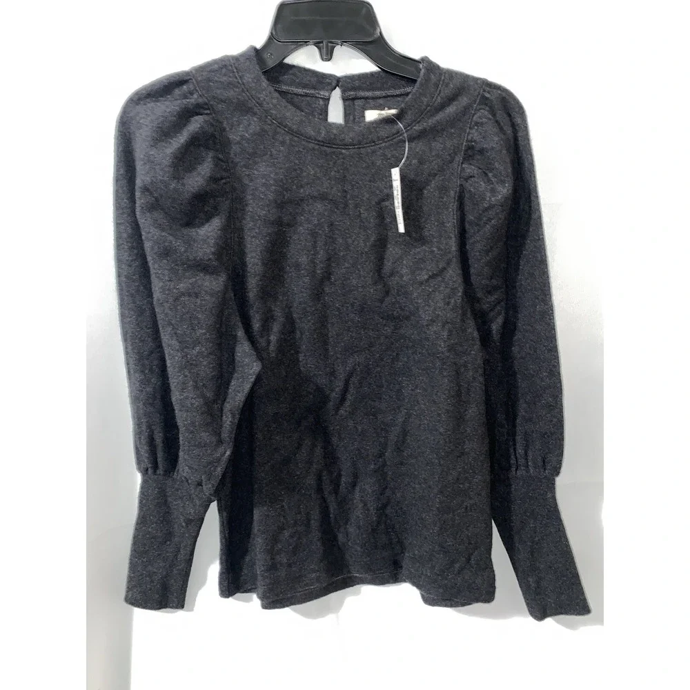 Madewell Brushed Puff-Sleeve Top Heathered Dark Gray Blouse Long Sleeve XXS NWT